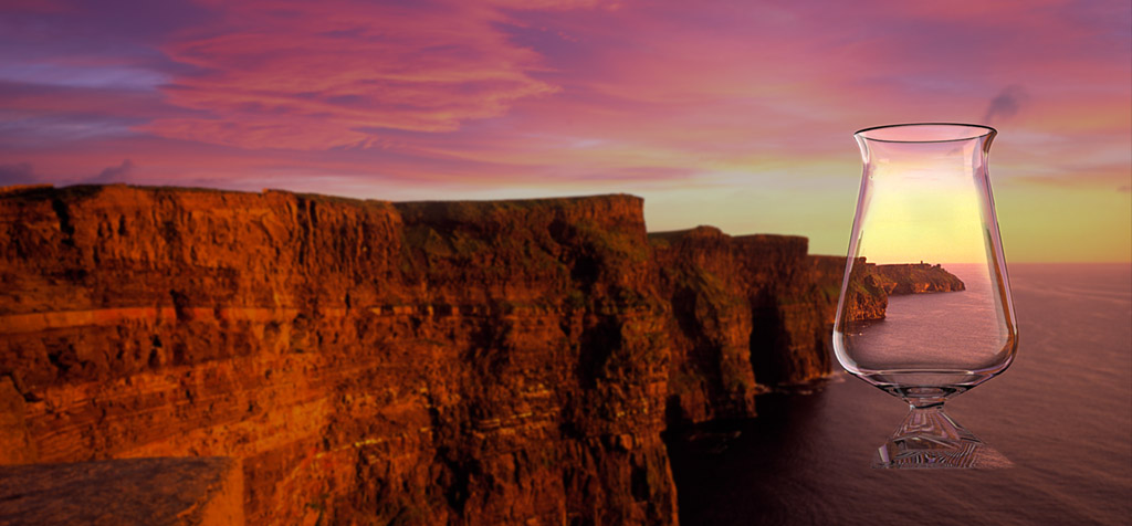 tuath glass over cliffs sunset